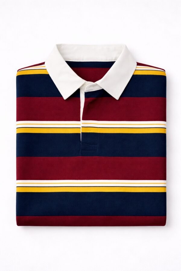 Men’s Maroon & Navy Striped Long Sleeve Polo Shirt