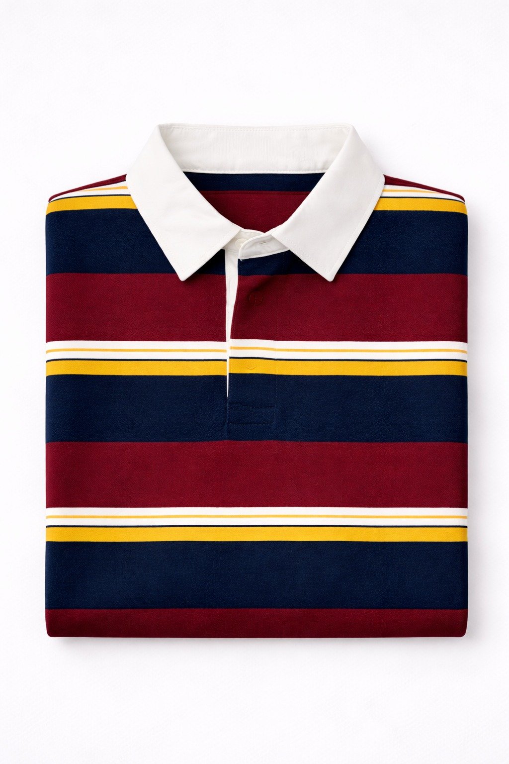 Men’s Maroon & Navy Striped Long Sleeve Polo Shirt - Image 2
